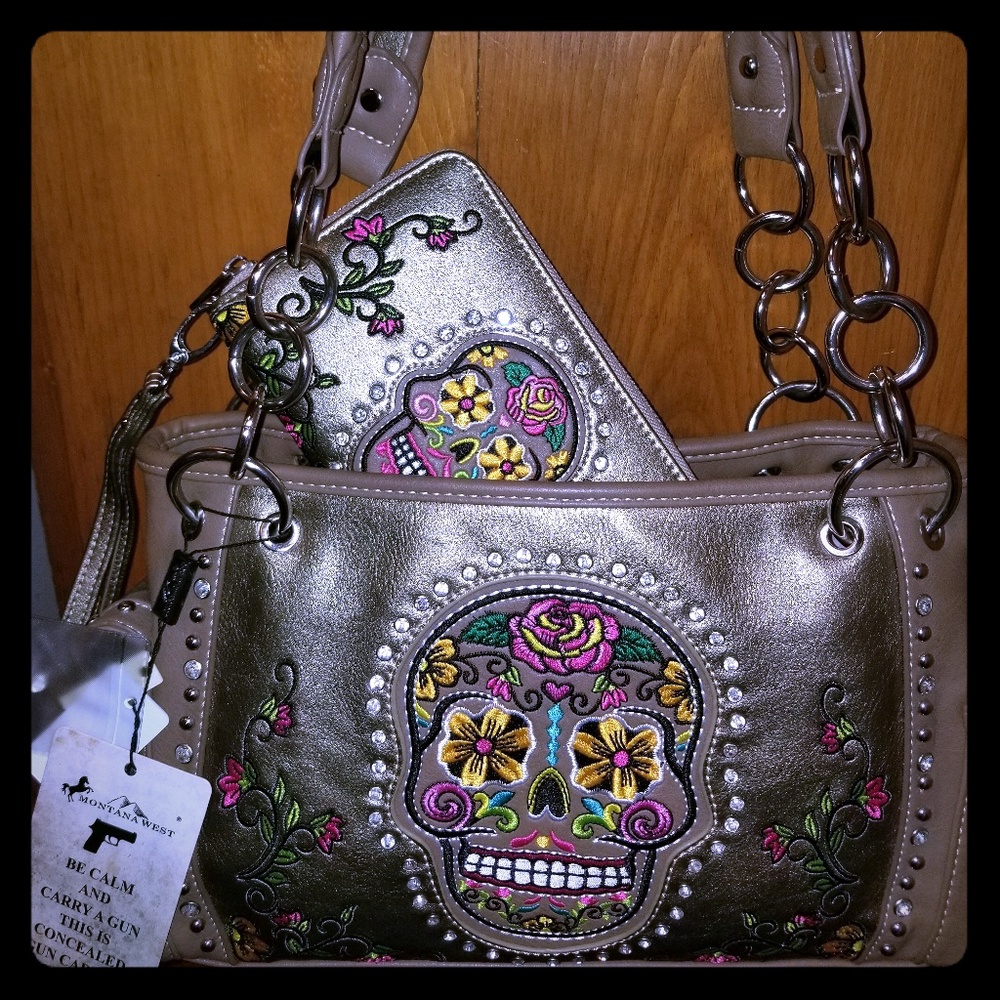 Montana West Sugar skull concealed carry purse set